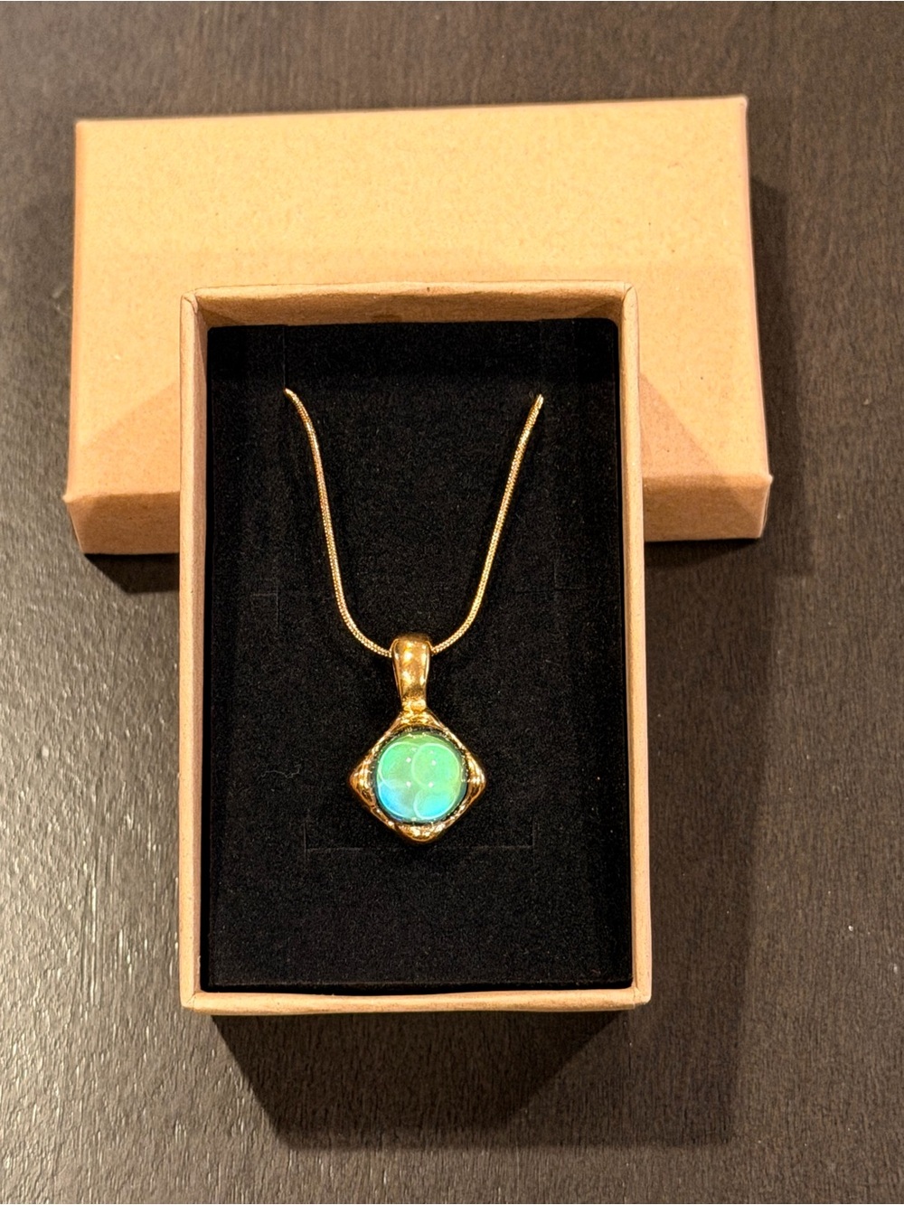 Elegant Stainless Steel Gold Tone Round Stone Pendant Mood Necklace